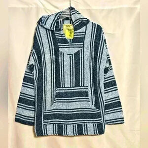 Iguana Jack Mens Woven Baja Hoodie Black/Blue/White Size Large NWT